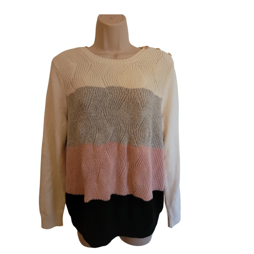 Charter Club Multi Color Striped Crew Neck Sweater Size Large